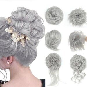 6 Packs Messy Bun Hair Pieces White Gray